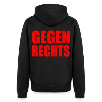 Gegen rechts - Unisex Premium Bio Zip Hoodie - Schwarz - Hinten - Nico (187cm)