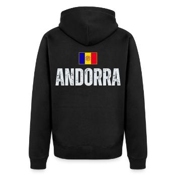 Flagge von Andorra, andorranischer Stolz - Unisex Premium Bio Zip Hoodie - Schwarz - Hinten - Nico (187cm)