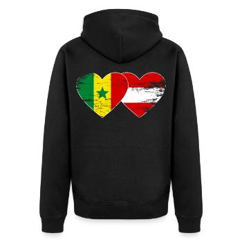 Senegal Austria Flag Hands Heart Shape Used - Unisex Premium Organic Zip Hoodie - black - Back - Nico (187cm)