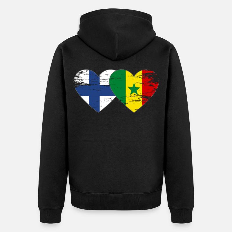 Finlande Sénégal Drapeau Coeur - Veste à capuche bio Premium Unisexe - noir