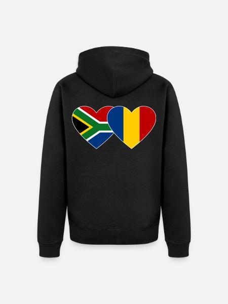 Südafrika Rumänien Flagge Herz - Unisex Premium Bio Zip Hoodie - Schwarz