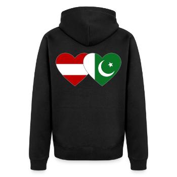 Austria Pakistan Flag Heart - Unisex Premium Organic Zip Hoodie - black - Back - Nico (187cm)