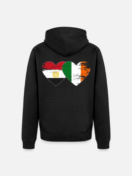 Egypte Irlande Drapeau Coeur Utilisé - Veste à capuche bio Premium Unisexe - noir