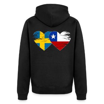 Suède Chili drapeau coeur utilisé - Veste à capuche bio Premium Unisexe - noir - Dos - Nico (187cm)