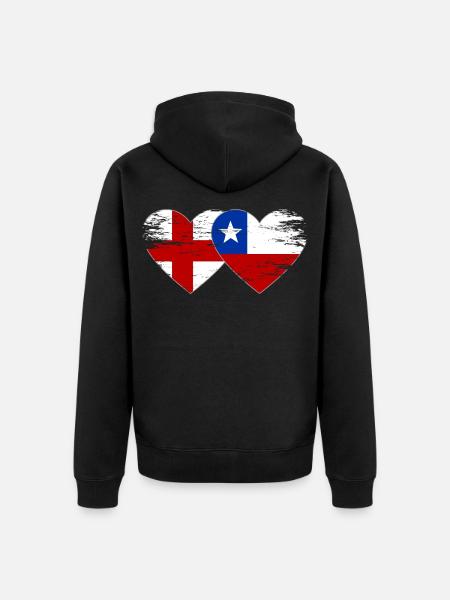 Angleterre Drapeau du Chili coeur utilisé - Veste à capuche bio Premium Unisexe - noir