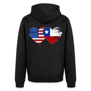 USA Chile Flagge Herz - Unisex Premium Bio Zip Hoodie - Schwarz - Hinten - Nico (187cm)
