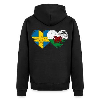 Schweden Wales Flagge Herz used - Unisex Premium Bio Zip Hoodie - Schwarz - Hinten - Nico (187cm)