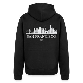 San Francisco Skyline, San Francisco USA - Veste à capuche bio Premium Unisexe - noir - Dos - Nico (187cm)