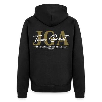 Team Braut Junggesellinnenabschied 2026 JGA Damen - Unisex Premium Bio Zip Hoodie - Schwarz - Hinten - Nico (187cm)