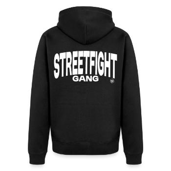 Streetfight_Gang_MMA_Kampfsport - Unisex Premium Bio Zip Hoodie - Schwarz - Hinten - Nico (187cm)
