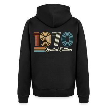 56e anniversaire 1970 Né en 1970 - Veste à capuche bio Premium Unisexe - noir - Dos - Nico (187cm)