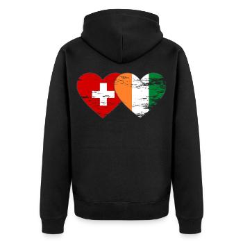 Schweiz Elfenbeinküste Flagge Herz used - Unisex Premium Bio Zip Hoodie - Schwarz - Hinten - Nico (187cm)