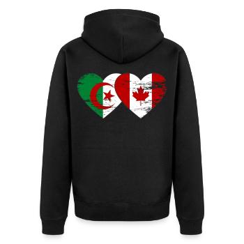Algerien_Kanada_Flagge_Herz_used - Unisex Premium Bio Zip Hoodie - Schwarz - Hinten - Nico (187cm)
