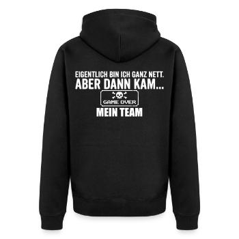 Gamer Lustig Gaming Team - Unisex Premium Bio Zip Hoodie - Schwarz - Hinten - Nico (187cm)