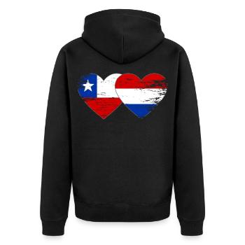 Chile_Holland_Flagge_Herz_used - Unisex Premium Bio Zip Hoodie - Schwarz - Hinten - Nico (187cm)