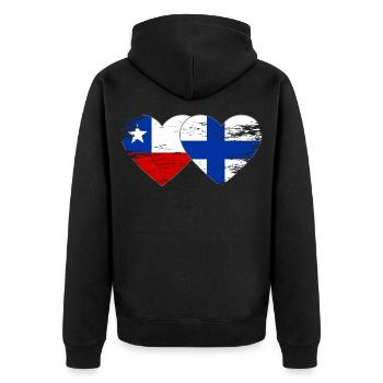 Chile Finland Flag Heart - Unisex Premium Organic Zip Hoodie - black - Back - Nico (187cm)