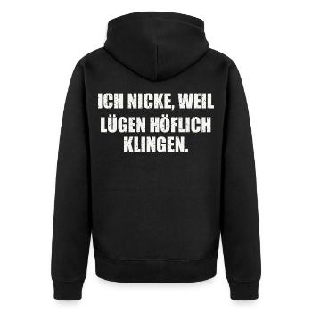 Sarkastischer Spruch - Unisex Premium Bio Zip Hoodie - Schwarz - Hinten - Nico (187cm)
