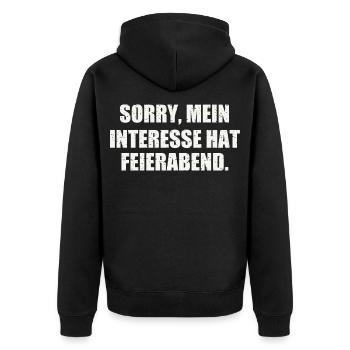 SORRY, MEIN INTERESSE HAT FEIERABEND - Unisex Premium Bio Zip Hoodie - Schwarz - Hinten - Nico (187cm)