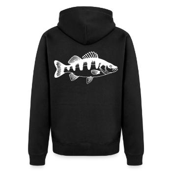 Angler Barsch Fisch Angeln Geschenk Angelsport - Unisex Premium Bio Zip Hoodie - Schwarz - Hinten - Nico (187cm)