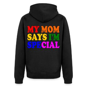 my mom says im special - Veste à capuche bio Premium Unisexe - noir - Dos - Nico (187cm)