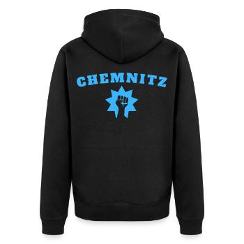 Chemnitz - Unisex Premium Bio Zip Hoodie - Schwarz - Hinten - Nico (187cm)