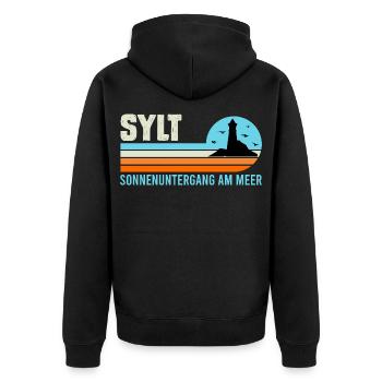 North Sea Holiday SUNSET BY THE SEA Funny - Unisex Premium Organic Zip Hoodie - black - Back - Nico (187cm)