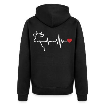 Cow heartbeat line design - Unisex Premium Organic Zip Hoodie - black - Back - Nico (187cm)