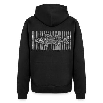 Line-Art – Edles Angler & Fischer Design - Unisex Premium Bio Zip Hoodie - Schwarz - Hinten - Nico (187cm)