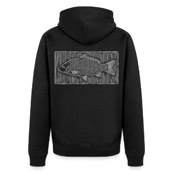 Vintage Carp Woodcut – Classic Angler Design - Unisex Premium Organic Zip Hoodie - black - Back - Nico (187cm)