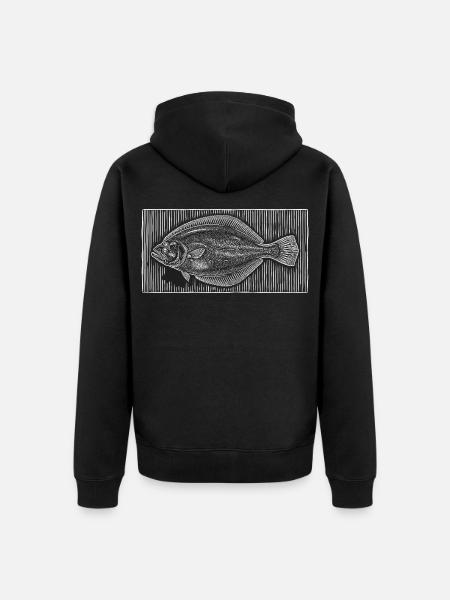 Vintage flatfisk tresnitt – Kystfisker - Premium økologisk unisex-hettejakke - svart