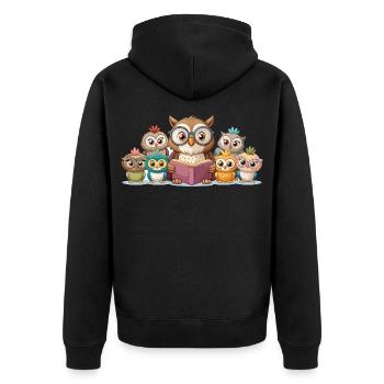 Cute Owl Family Reading Story Together Art - Unisex Premium Organic Zip Hoodie - black - Back - Nico (187cm)