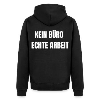 Pas de travail réel de bureau | Chemise Artisanale - Veste à capuche bio Premium Unisexe - noir - Dos - Nico (187cm)