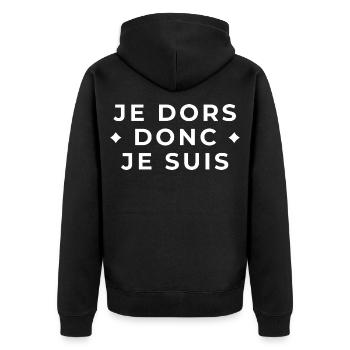 I Sleep Therefore I Am - Sleep Humor - Unisex Premium Organic Zip Hoodie - black - Back - Nico (187cm)