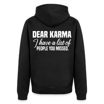 karma - Unisex Premium Bio Zip Hoodie - Schwarz - Hinten - Nico (187cm)