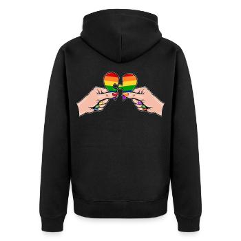 Frauenhände Herzpuzzle Regenbogen - Unisex Premium Bio Zip Hoodie - Schwarz - Hinten - Nico (187cm)