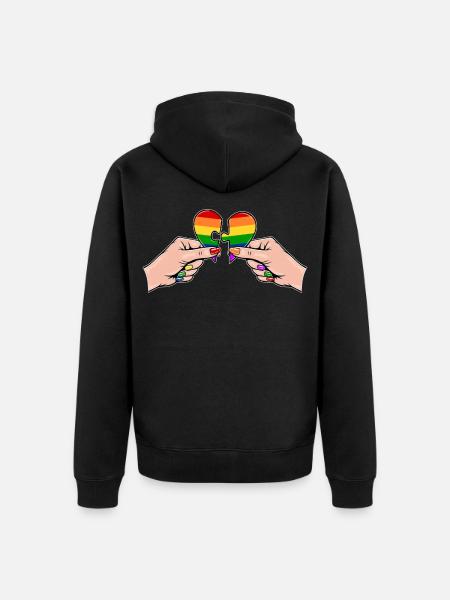 Frauenhände Herzpuzzle Regenbogen - Unisex Premium Bio Zip Hoodie - Schwarz