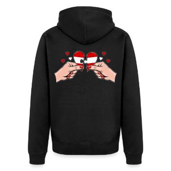 Österreich Frauenhände Herzpuzzle - Unisex Premium Bio Zip Hoodie - Schwarz - Hinten - Nico (187cm)