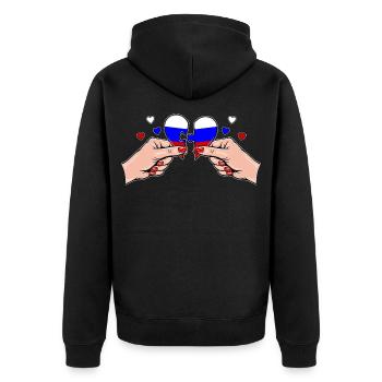 Russland Frauenhände Herzpuzzle - Unisex Premium Bio Zip Hoodie - Schwarz - Hinten - Nico (187cm)