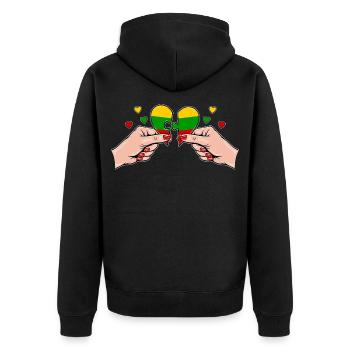 Litauen Frauenhände Herzpuzzle - Unisex Premium Bio Zip Hoodie - Schwarz - Hinten - Nico (187cm)
