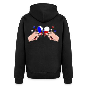Tschechien Frauenhände Herzpuzzle - Unisex Premium Bio Zip Hoodie - Schwarz - Hinten - Nico (187cm)