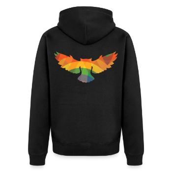 Farbige Eule - Unisex Premium Bio Zip Hoodie - Schwarz - Hinten - Nico (187cm)