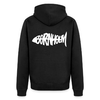 Bornholm Fisch - Unisex Premium Bio Zip Hoodie - Schwarz - Hinten - Nico (187cm)