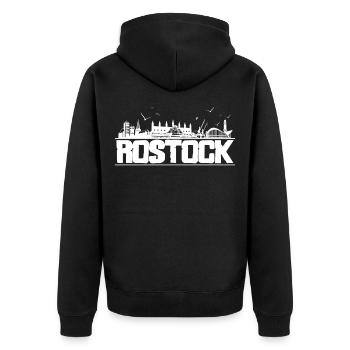 Rostock - Skyline - Unisex Premium Bio Zip Hoodie - Schwarz - Hinten - Nico (187cm)