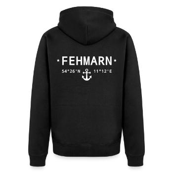 Fehmarn Koordinaten - Unisex Premium Bio Zip Hoodie - Schwarz - Hinten - Nico (187cm)