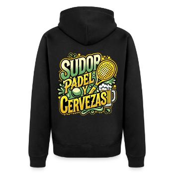 Sweat PADEL & Bières - Veste à capuche bio Premium Unisexe - noir - Dos - Nico (187cm)