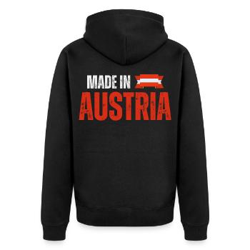 Made in Austria, Austrian pride - Unisex Premium Organic Zip Hoodie - black - Back - Nico (187cm)