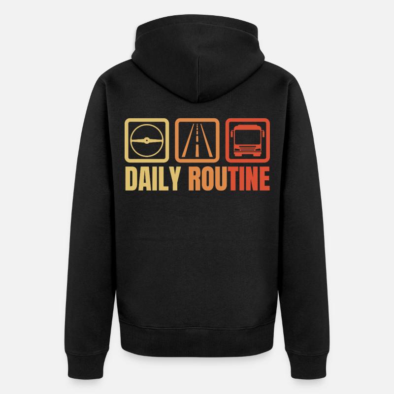 Routine quotidienne du chauffeur d’autobus - Veste à capuche bio Premium Unisexe - noir