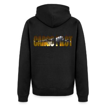 Cargo pilot C-17 - Unisex Premium Bio Zip Hoodie - Schwarz - Hinten - Nico (187cm)