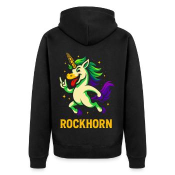 Rockhorn Einhorn Spruch Design Fabelwesen Kind - Unisex Premium Bio Zip Hoodie - Schwarz - Hinten - Nico (187cm)