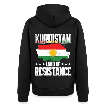 Kurdistan Land Of Resistance Kurde Kurden - Unisex Premium Bio Zip Hoodie - Schwarz - Hinten - Nico (187cm)
